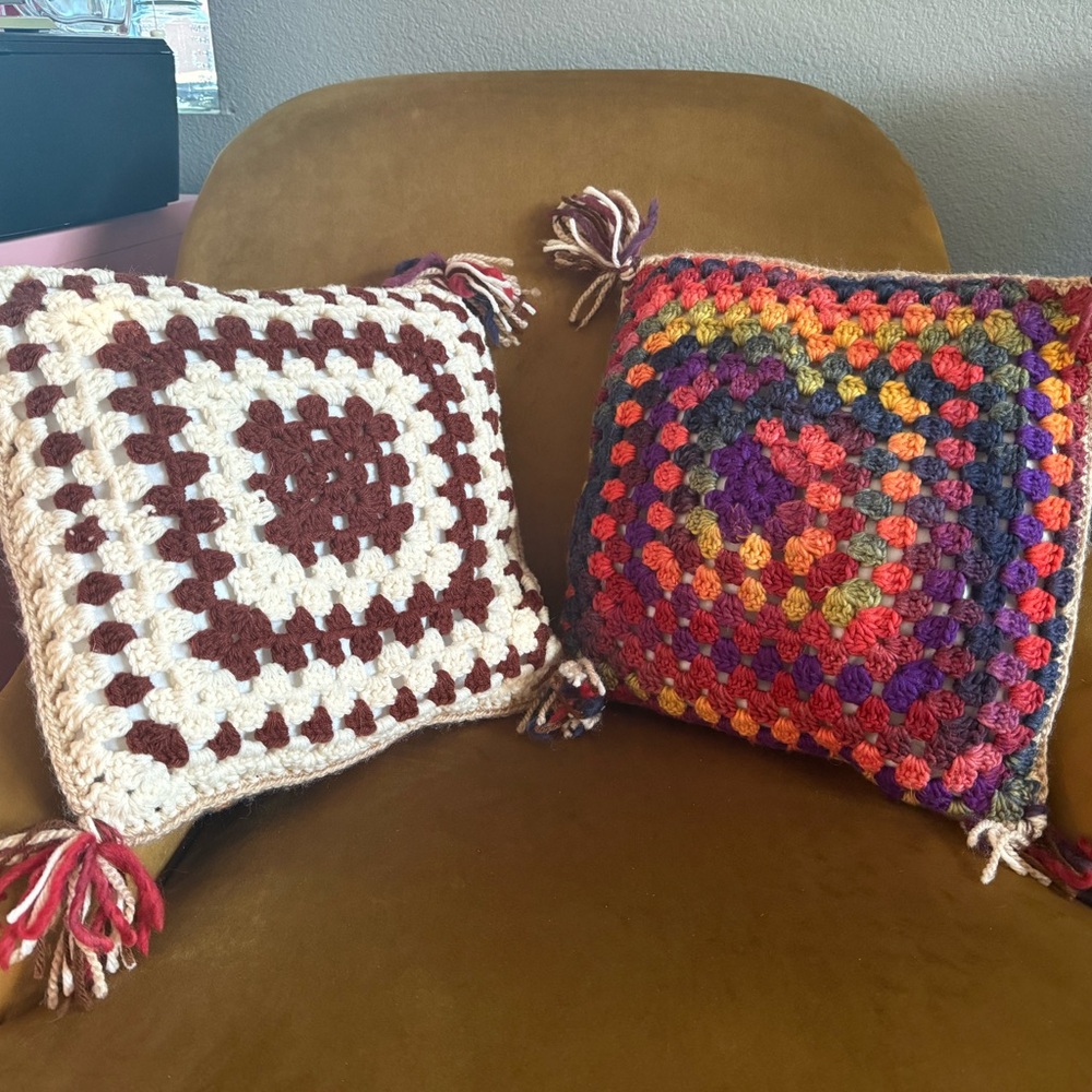 Handmade Crochet Granny Square Throw Pillows double sided
